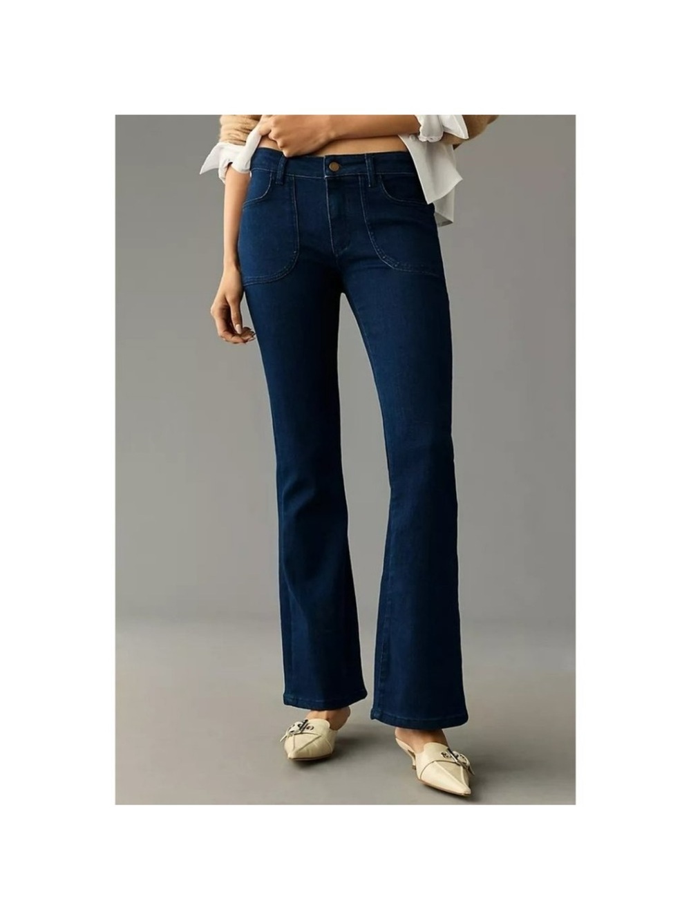 Anthropologie Pilcro The Icon Low Rise Flare Jeans Dark Wash Patch Pocket 30 NEW